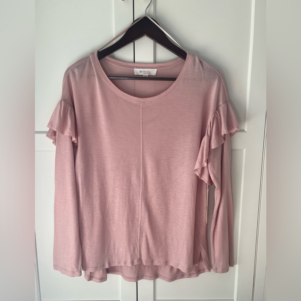 VINCE CAMUTO Ruffled-Sleeve Lyocell Top Sz. M powder pink NWT - Picture 4 of 6